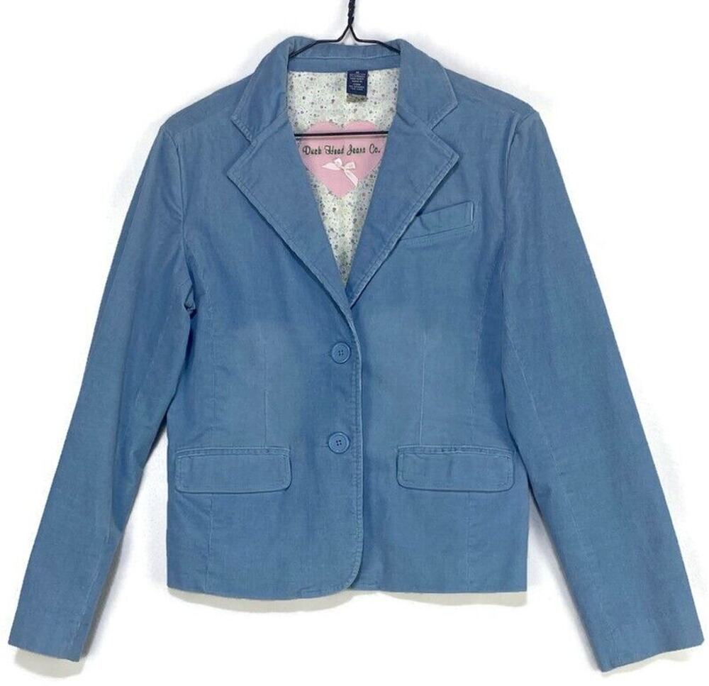 Duck Head Jeans Co Womens M Light Blue Corduroy Blazer Button Up Jacket